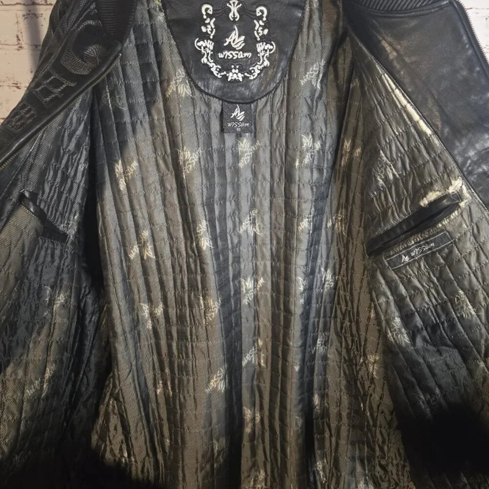 Al Wissam Men’s Embossed Genuine Leather Bomber Jacket Big & Tall, Tribal Design - Picture 10 of 15